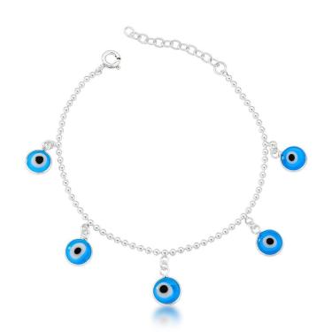 Imagem de Pulseira De Prata 925 Com Pingentes De Olho Grego Azul