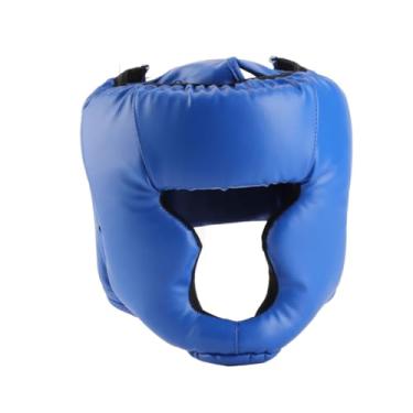 Imagem de Kickboxing cabeçote de cabeça adultos crianças treinamento de mma brigando artes marciais boxe capacete pu de couro grossa preenchimento de espuma ajustável fixador de adesivo de (S para crianças)