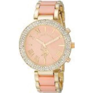 Imagem de U.S. Polo Assn. Relógio feminino USC40063 dourado e pulseira rosa