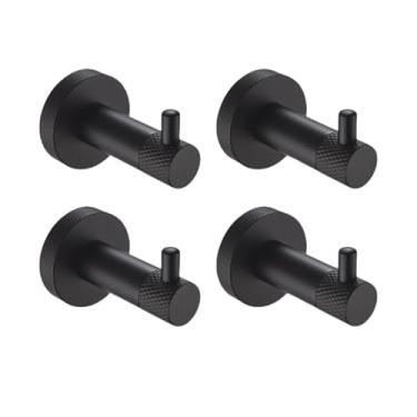 Imagem de Suporte de parede preto em aço inoxidável para toalhas, suporte para rolo de papel higiênico, gancho para roupão, escova de vaso sanitário, acessórios para banheiro (4 ganchos para roupão)