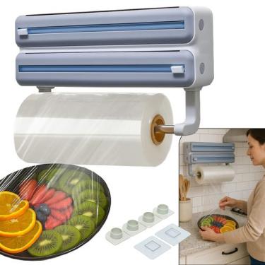 Imagem de Dispenser Suporte Cortador De Plástico Filme PVC 3 Em 1 Papel Toalha C