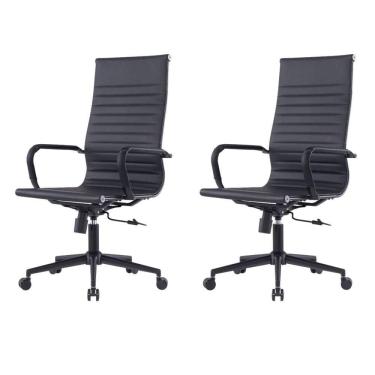 Imagem de Kit 2 Cadeiras Escritório Manhattan Black Esteirinha Presidente Fratini PU Preto Base Rodízio Preto