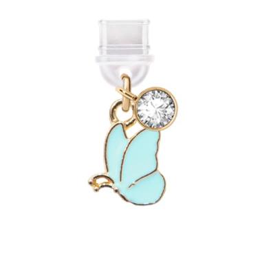 Imagem de ELISE & FONDA TP723 Porta de carregamento tipo C plugue antipoeira minúscula borboleta pingente de celular para iPhone 15/16/Samsung/OnePlus/Xiaomi/oppo telefones Android (azul)