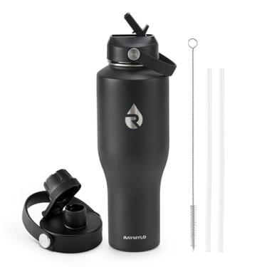Imagem de RAYMYLO Garrafa de água isolada de 1,134 g com canudo cabe no suporte de copo de carro, aço inoxidável a vácuo de parede tripla (dura 48 horas, quente 24 horas), à prova de vazamento e sem BPA, cantil