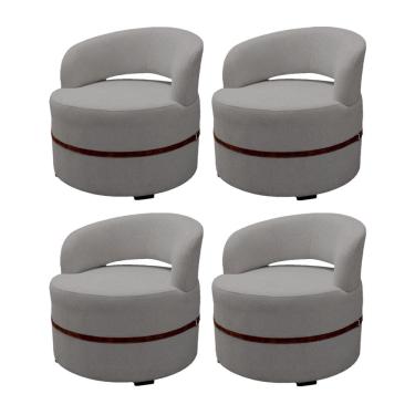 Imagem de Kit 4 Poltronas Decorativa Luana Estofada para Sala Linho Cinza