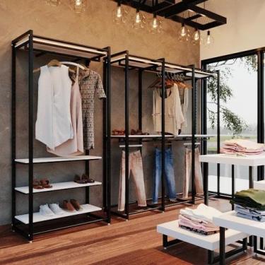 Imagem de Conjunto Estante de 4 Prateleiras de Cremalheira Central e 1 cabideiro