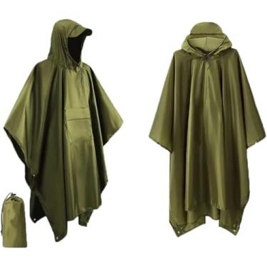 Imagem de Poncho Impermeável 3 Em 1 Capa De Chuva Ao Ar Livre Com Capuz Manga Motocicleta Capa De Chuva Camping Caminhadas Viagem Roupa De Chuva, Green, XXS