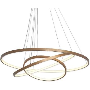 Imagem de Lustre De 3 Anéis Led Círculo Pingente De Luz Lâmpada Suspensa Ajustável Em Acrílico Moderno Sala De Estar Restaurante Lobby Hotel Luz De Teto, Gold+warmlight, 60+80+100cm