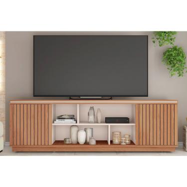 Imagem de Rack Bancada p/ TV até 75 Pol Simetria c/ Nichos e Rodizios 180cm Freijo/Off White - Caemmun