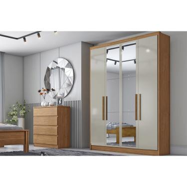Imagem de Guarda Roupa Solteiro 4 Portas e 3 Gavetas c/ Espelho Moderni/Sevilha Plus Cumaru/Fendi 25 - Novo Horizonte