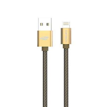 Imagem de Cabo USB C3Tech CB-210GD Nylon Lightning 2A 2 mts Dourado