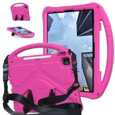 Imagem de YRH Capa para iPad Air 13 polegadas M2 Kids 2024, para iPad Pro de 13 polegadas M4 2024, para iPad Pro de 12,9 polegadas, capa à prova de choque de EVA com alça de suporte, rosa