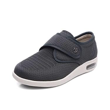 Imagem de Sapatos Femininos De Largura Larga, Tênis De Caminhada Com Fechos Totalmente Ajustáveis, Sapatos De Edema Diabético Para Idosos Ao Ar Livre(Gray,38 EU)