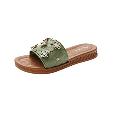 Imagem de Sapatos femininos de salto alto, dedo aberto, antiderrapante, moda, sandálias de plataforma, cabedal macio, respirável, confortável, chinelos de praia, para trabalho, lazer(Green,37 EU)