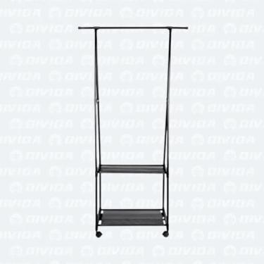 Imagem de Arara de Roupas com Rodízios, Metal Preto, 2 Prateleiras, Organizador Móvel para Closet