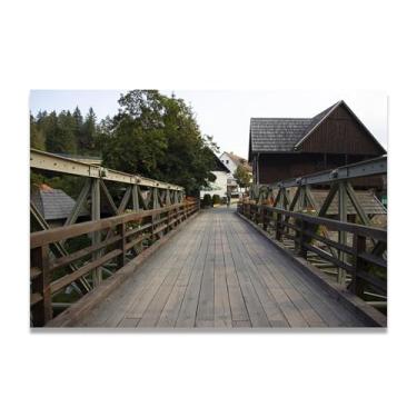 Imagem de Serenidade de cabana de montanha de ponte de prancha de madeira – Arte de parede vida no campo, impressão em tela aconchegante e gratuita para casa 50 x 75 cm sem moldura