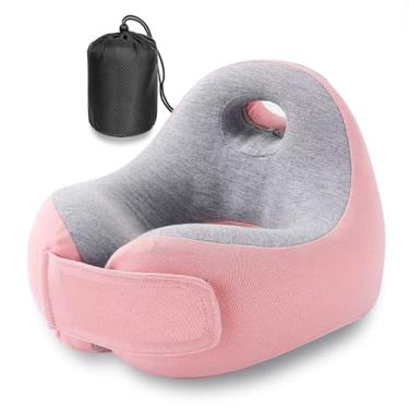 Imagem de Travesseiro de viagem de espuma viscoelástica com encosto de cabeça, travesseiro de pescoço macio ajustável para avião, carro, voo longo com bolsa de transporte, suporte para cabeça, queixo, ombro