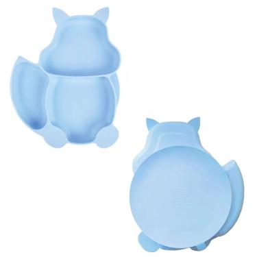 Imagem de Prato Infantil Silicone 3 Divisórias Alimentação C/ Ventosa Azul