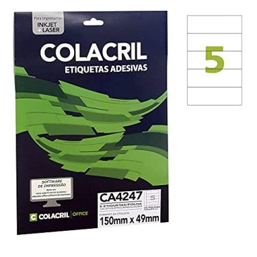 Imagem de Etiqueta Adesiva A4, 150 mm x 49 mm, 25 Folhas, Colacril, CA4247, Branco, pacote de 125