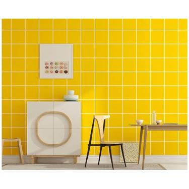 Imagem de Papel de parede moderno simples geométrico quadrado PVC não autoadesivo sala de estar quarto escritório loja papel de parede amarelo brilhante 53 * 950 cm