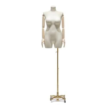 Imagem de O manequim é equipado com rodas universais, braço giratório de madeira maciça, base removível e altura ajustável de 69 a 92 polegadas.(White gold)