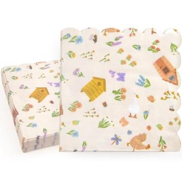 Imagem de Cheerland Guardanapos de ganso de jardim – Pacote com 100 guardanapos de papel descartáveis com tema animal de fazenda 3 camadas floral mesa de frango pastel suprimentos de aniversário chá de bebê chá