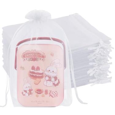 Imagem de Crweety 50 peças de sacos de organza 15 x 23 cm, sachê pequenos sacos de presente de malha com cordão, embalagem transparente de lembrancinhas de festa, bolsa de brindes a granel para joias, doces