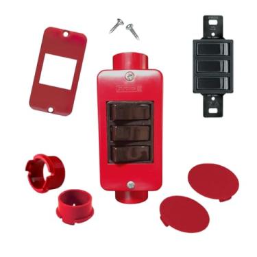Imagem de KIT Interruptor Triplo Preto Simples 3/4pol + Condulete 4/2 PVC Anti-Chamas (Vermelho)