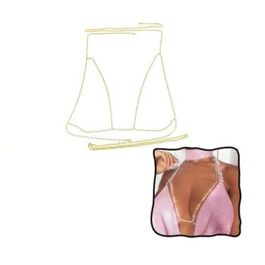 Imagem de AceFun Correntes de corpo sexy em ouro 14K para mulheres, strass, pérola, osso de peixe, cruzado, biquíni, sutiã para o corpo, joias, férias na praia, corrente de cintura e barriga, adjustable, Metal
