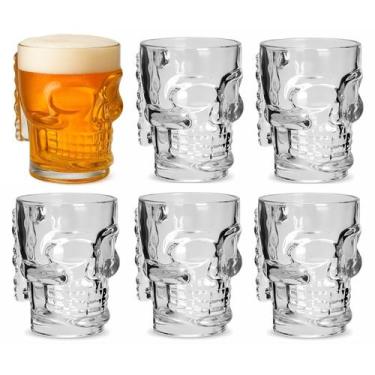 Imagem de Jogo 6 Canecas De Chopp Cerveja Caveira 370 ml Copos Com Alça Bar Rest