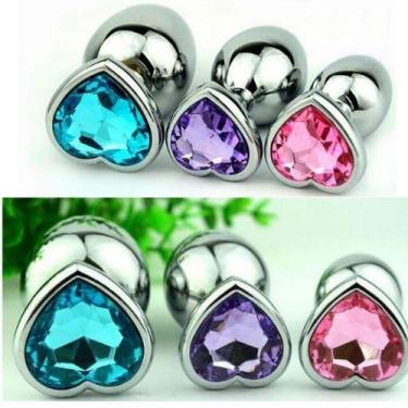 Imagem de Sex shop, Plug Anal de Aço com Cristal - Pedra Coração - Steal Butt Plug