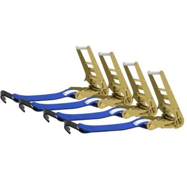 Imagem de SALUINOKI Pacote com 4 ganchos planos de catraca de 10 cm azul resistente x 30 cm (sem alça), compatível com correias de guincho de 10 cm para reboque de mesa