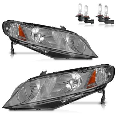 Imagem de ROADEAL Faróis com lâmpadas para Honda Civic 2006-2011 4 portas halogêneo substituição do lado do motorista e do passageiro