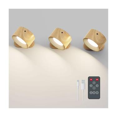 Imagem de Koopala Pacote com 3 arandelas de parede de LED recarregáveis, bateria sem fio com arandela de parede alimentada por controle remoto, 3 níveis de brilho, persiana magnética giratória de 360° para