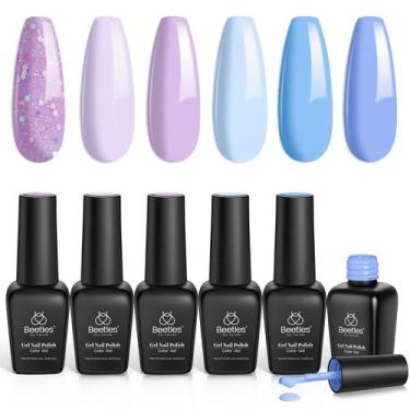 Imagem de Conjunto de esmaltes de gel besouros, 6 cores, glitter, azul celeste, 