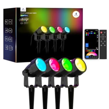 Imagem de APPECK Spot Lights Outdoor, RGBW Iluminação de paisagem de baixa tensão, focos de iluminação com mudança de cor com aplicativo, luzes LED IP65 à prova d'água para decoração externa de jardim e quintal