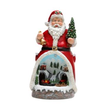 Imagem de Vaveren Estatueta de Natal, enfeite de mesa de resina, decorativo, giratório, musical, LED para dormitório, armário, quarto, prateleira de lareira, Papai Noel