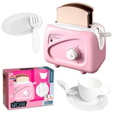 Imagem de Brinquedo Torradeira New Le Chef Rosa Com Xicara Kit Talheres Paozinho