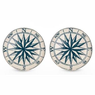 Imagem de Puxador de bússola branca e azul – puxadores decorativos premium para armários e gavetas – puxadores e puxadores de móveis para artesanato de hardware DIY – Vaidade, ferragens de cômoda para decoração