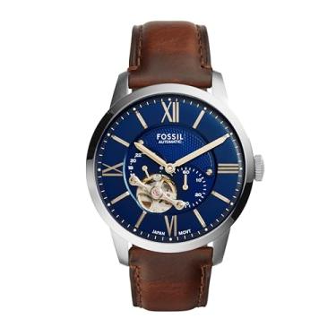 Imagem de Fossil Relógio masculino Townsman automático de aço inoxidável e couro esqueleto com duas mãos