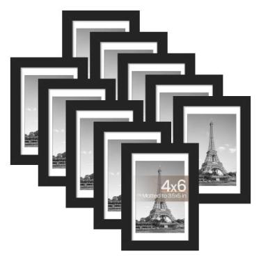Imagem de Conjunto simples de 10 porta-retratos para fotografia 4x6 em preto - u