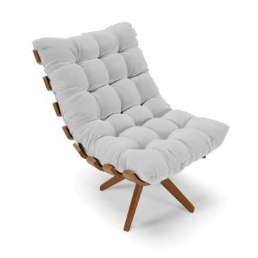 Imagem de Poltrona Giratória Costela Linho Cinza Claro A05 Base Madeira