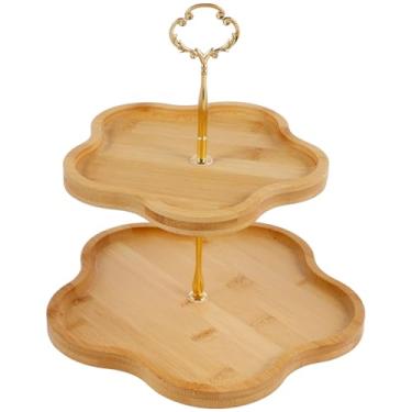 Imagem de Bandeja em camadas para decoração de casa, bandeja de servir em camadas de madeira de bambu, kit de bandejas decorativas para decoração de campo, bandeja em camadas, multifuncional para frutas, bolos