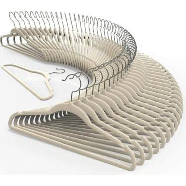 Imagem de Kit 50 Cabides de Veludo Slim 45cm Bege | Antideslizante | Ultra Finos | Organização de Closet | Não Escorrega | Gancho Cromado