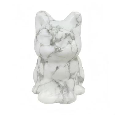 Imagem de Bacatgem Howlita branca natural turquesa com cristais de gato e pedras curativas colecionáveis, 3,8 cm esculpida à mão, escultura de animais de pedra preciosa esculpida à mão, decoração de casa para