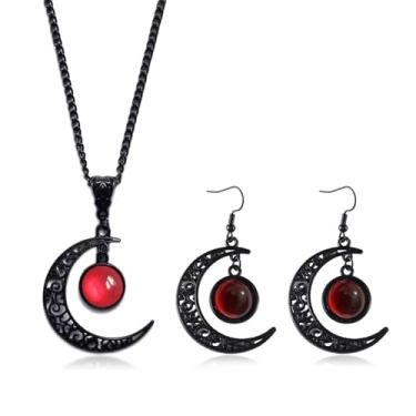 Imagem de Peraca Cris Colar de lua para mulheres, colares pretos de Halloween, brincos góticos, joias, colar punk, fantasia de Halloween para mulheres 2025, Metal, Sem Pedra Preciosa