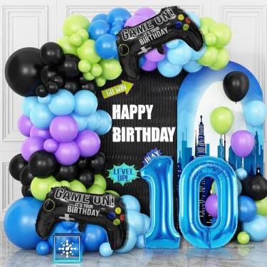 Imagem de Balloon Garland Kit Cledeco: tema de videogame do 10º aniversário