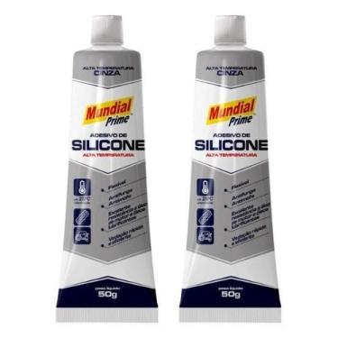 Imagem de Kit 2 Silicone Acético Alta Temperatura Cinza 50g - Mundial Prime - AE
