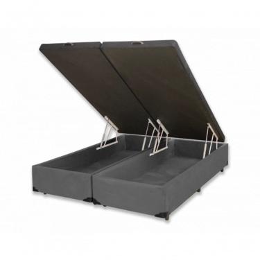 Imagem de Base Box Baú King Bipartido Suede Cinza 42x193x203