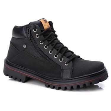 Imagem de Bota Coturno Masculina Solado Tratoradocom Zíper Lateral e Cadarço Estilo Militar Trilha Calce Fácil (Preto, Padrão, BR, Adulto, Numérico, 42)